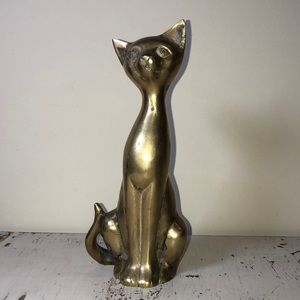 Vintage Brass Tall Kitty Cat Mid-Century Modern Sleek Home Decor Accent Piece